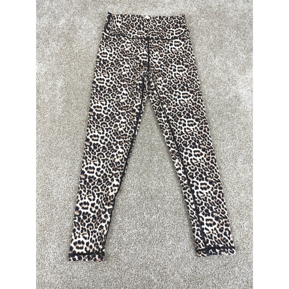 Zyia Active Leopard Print High Rise Scrunched Leggings Tan Black Womens 6-8 Butt